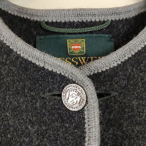Giesswein Charcoal Gray Pure New Wool Jacket Blazer Silver Coin Buttons Vintage - Picture 14 of 14